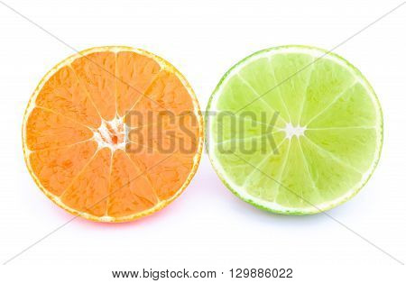 Half of tangerine and lime isolated on the white background with clipping path