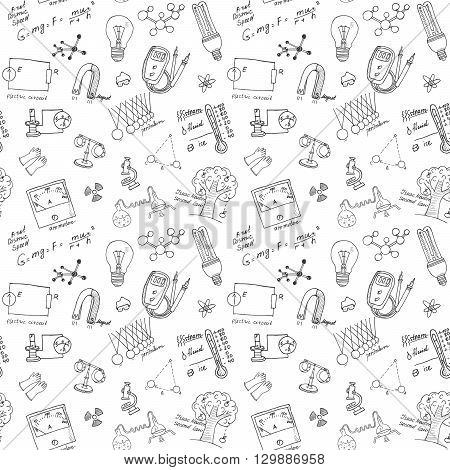 Physics And Sciense Seamless Pattern With Sketch Elements Hand Drawn Doodles Background Vector Illus