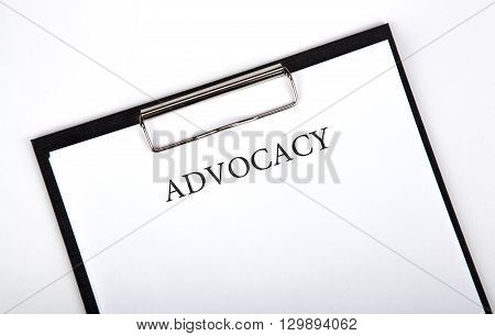 document with the title of advocacy close up