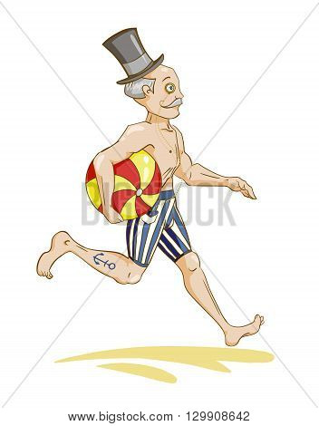 running gentleman with beach ball, color vector illustration