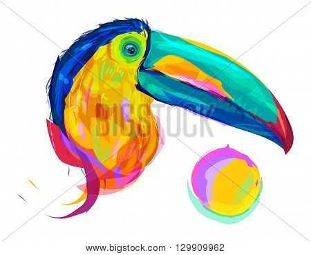 The set of exotic birds isolated on white background. The head of toucan.  Retro design graphic element. This is illustration ideal for a mascot and tattoo or T-shirt graphic. Stock illustration