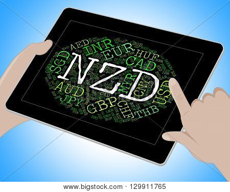 Nzd Currency Shows New Zealand Dollar And Coin