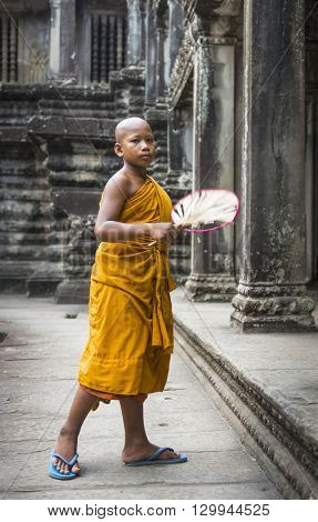 Siem Reap, Cambodia - MAY 04, 2016:  Unidentified Buddhist monk at Wat Chowk in Siem Reap 