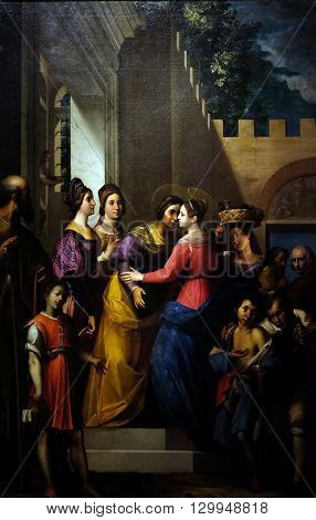 LUCCA, ITALY - JUNE 06, 2015: Altarpiece depicting Visitation of the Virgin Mary, work by Jacopo Ligozzi in Cathedral of St.Martin in Lucca, Italy, on June 06, 2015