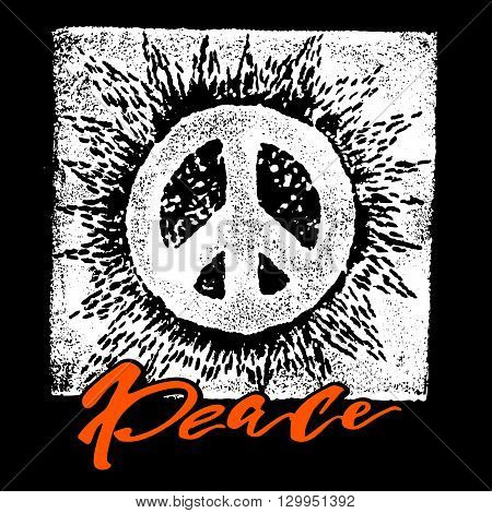 Peace Hand Drawn Linotype Made Symbol.