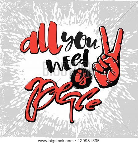 Peace Hand Drawn Linotype Made Symbol.