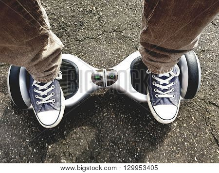 selfie point of view feet on hoverboard