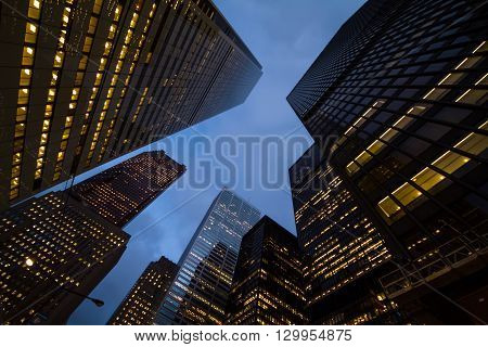 Night View Of Toronto City Skyscrapers; Look Up