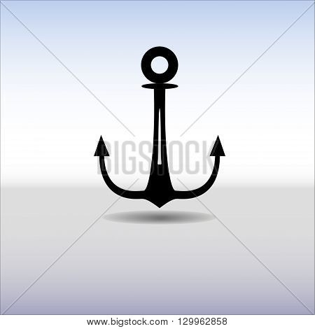 Sea anchor silhouette on the gray to blue gradient background. Sea anchor for icon.