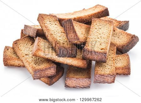 Bread croutons isolated on a white background.