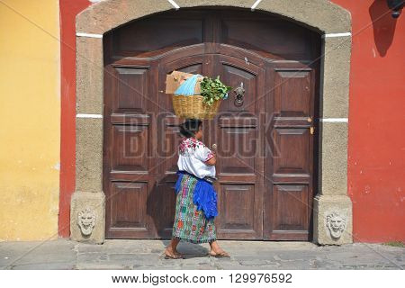ANTIGUA GUATEMALA MAY 02 2016: Portrait of a Mayan woman. The Mayan people still make up a majority of the population in Guatemala,