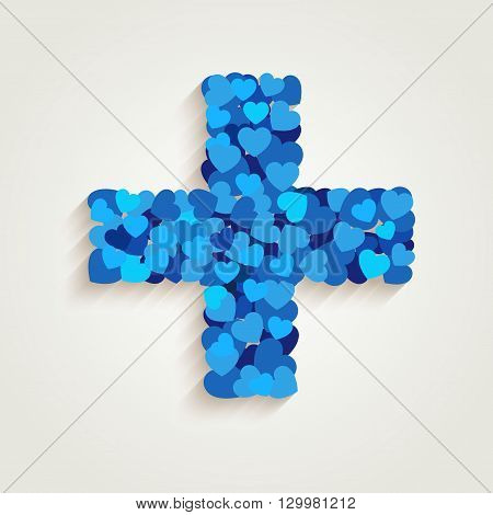 Plus sign from blue heart pattern , blue heart in plus frame