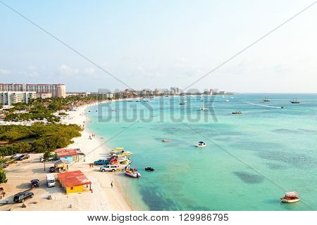 Aerial from Palm beach at Aruba in the Caribbean Sea