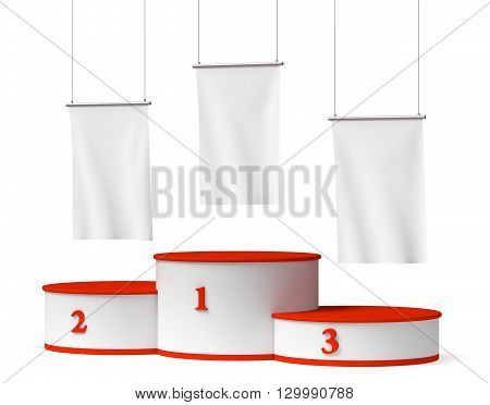 Round Winners Podium With Blank White Flags, Diagonal View