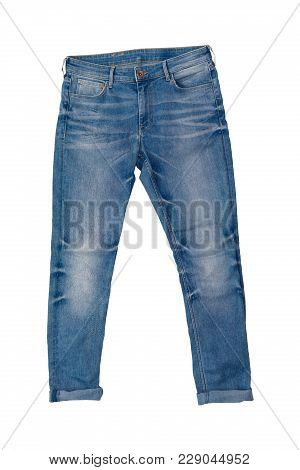 Blue Jeans, Trousers Isolated On The White Background. Fashion, Style, Clothes Concept