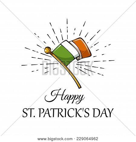 Saint Patrick S Day. Vector Holiday Concept With Irish National Flag In Beams.