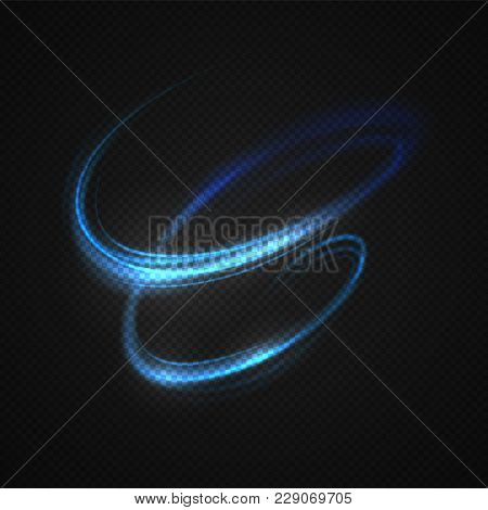 Neon Blurry Circles At Motion . Vector Swirl Trail Effect . Abstract Luminous Rings Slow Shutter Spe