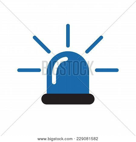 Blue Police Flasher Siren Isolated On White Background. Vector Stock.