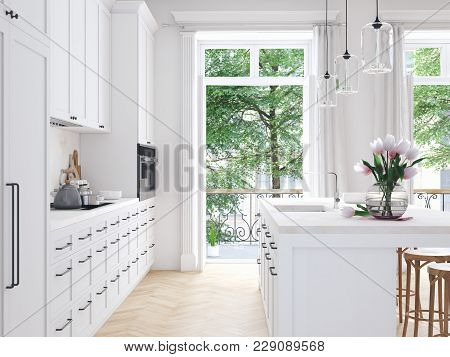 3d Rendering Of Modern Kitchen In A Loft.