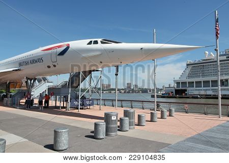 New York, Usa - July 7, 2013: People Visit Concorde At Intrepid Sea, Air And Space Museum In New Yor