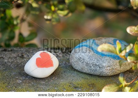 3155482 Heart Painted With A Red Paint On The Pebble As A Gift For Saint Valentine's Day On The Pebb