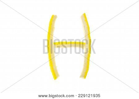 Letters Of English Alphabet From Citron Of Lemon Isolated On White Background.