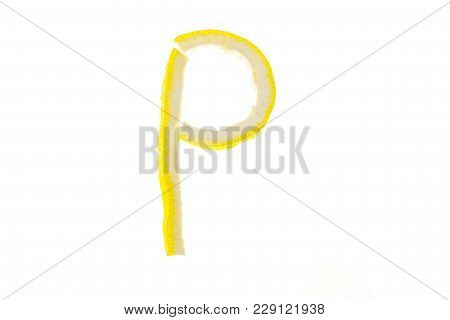 Letters Of English Alphabet From Citron Of Lemon Isolated On White Background.