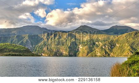 View Of The Cuicocha Lake And Crater, On A Sunny And Cloudy Afternoon, In Ecuador
