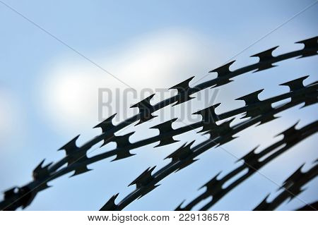 Barbed Wire On Blue Sky