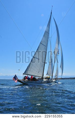 Schooner Underway In Vicinity Of Race Rocks, Victoria, British Columbia
