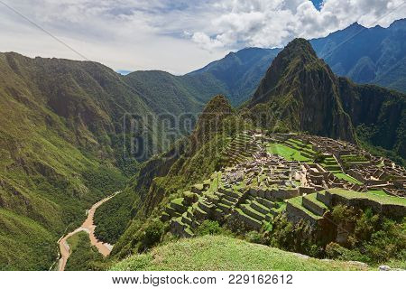 Peruvian Mountain Landscape With Machu Picchu Ancient Town