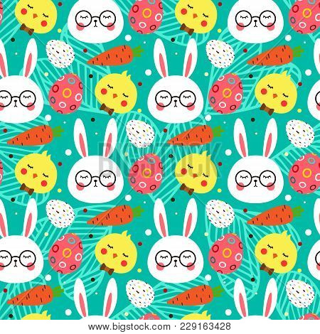 Easter Bright Seamless Pattern. Vector Illustration In Flat