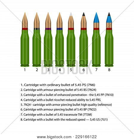 Vector, Illustration Modifications Of Ammunition For Kalashnikov Assault Rifle