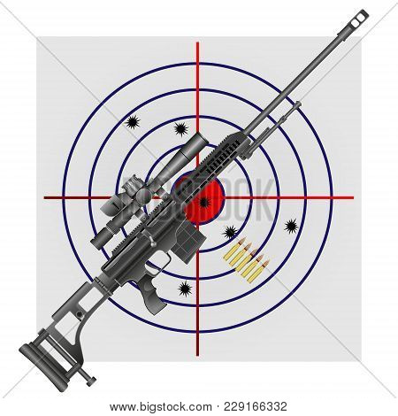 Vector Illustration Of A Sniper Rifle And Ammo On The Background Of The Target