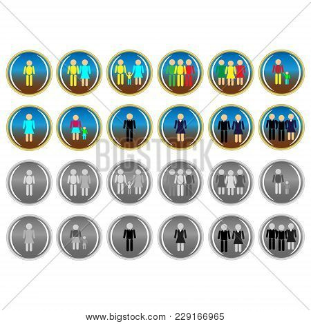 Vector, Illustration Icons Of People In Color And Black-and-white Format