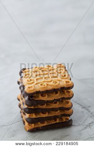Square Cookies Arranged In Pattern On Light Textured Background, Close-up, Shallow Depth Of Field, S