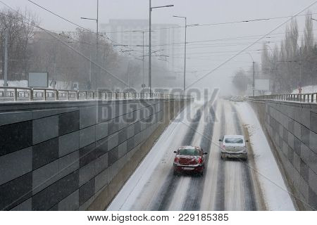 Underground Passage From  Bucharest Before Being Cleaned By Snow In February After A Snow Storm
