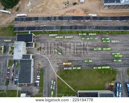 Trolley And Bus Depot In Kaunas, Lithuania. Aerial View
