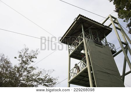 Soldier Jumping Cable Tower Outdoor Activities For