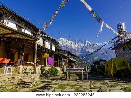 Ghandruk, Nepal - Oct 21, 2017. Rural Houses On Mountain In Ghandruk, Nepal. Ghandruk Is A Popular P
