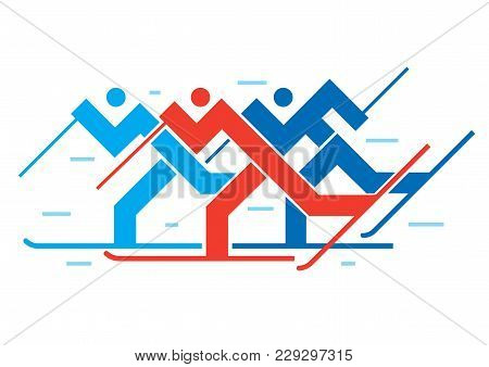 Cross-country Skiers. Illustration Of Abstract Sylized Cross-country Skiers. Vector Available.