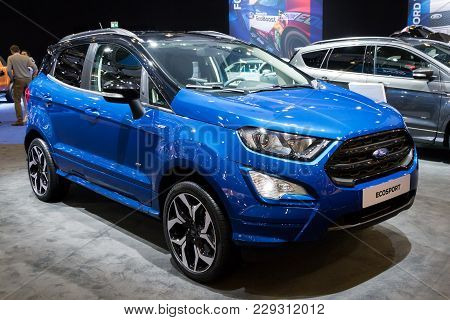 Brussels - Jan 10, 2018: New 2018 Ford Ecosport Compact Suv Car Shown At The Brussels Motor Show.
