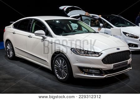 Brussels - Jan 10, 2018: Ford Mondeo Vignale Car Shown At The Brussels Motor Show.
