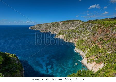 Beautiful Summer Landscape From The Top Of The Steep Cliffs At Kampi On The Island Of Zakynthos, Gre