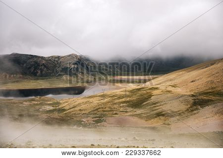 View At Laguna Milluni Between La Paz And Chalcaltaya In Bolivia