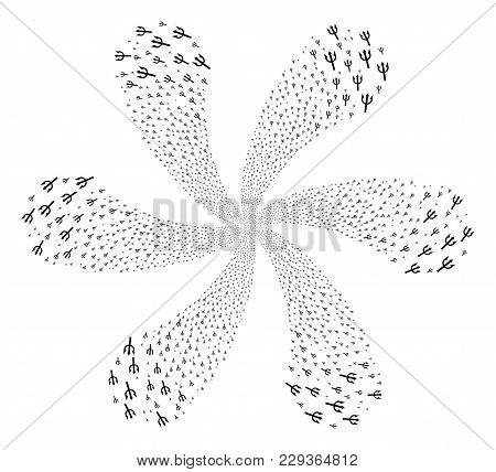 Trident Fork Twirl Abstract Flower. Object Cyclone Created From Scatter Trident Fork Items. Vector I