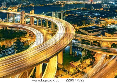 Beautiful Nanpu Bridge At Dusk ,crosses Huangpu River ,shanghai ,china