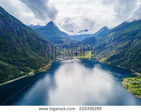 Geiranger Is A Small Tourist Village In Sunnmore Region Of Norway. Geiranger Lies At The Geirangerfj