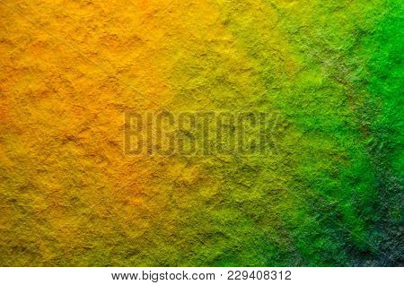 Yellow Green Watercolor Stain On Embossed Paper. Abstract Watercolor Pattern