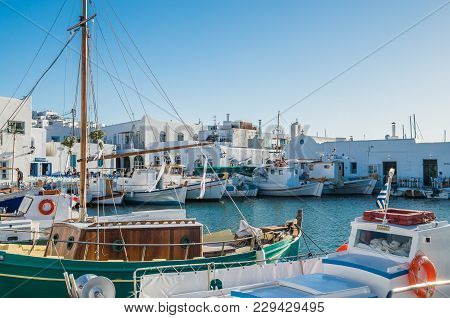 Naousa Town, Paros Island, Greece, July 2017: Naoussa Village In The Island Of Paros, Cyclades Is On